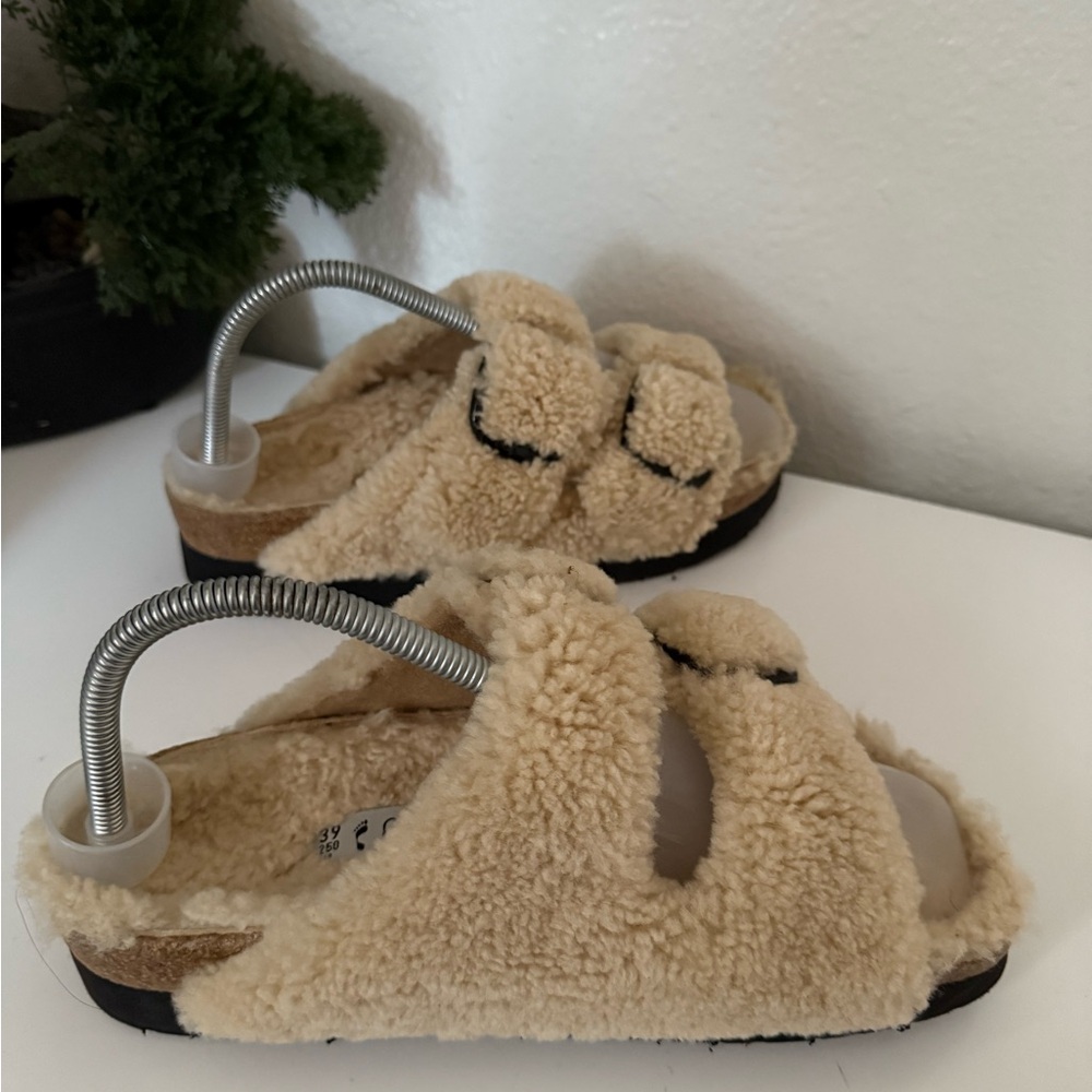 Birkenston Papillio Fuzzy Cream Sandals - Picture 3 of 5